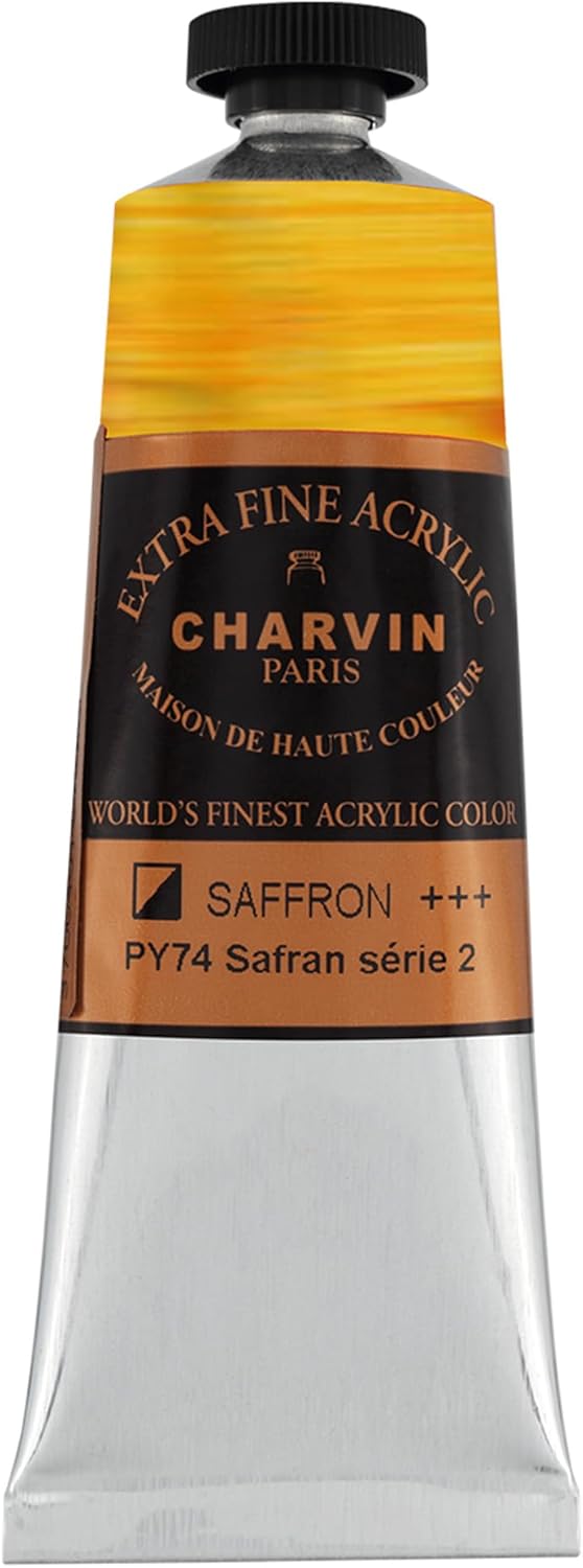 Charvin Extra Fine Professional Acrylic Paint - Saffron, 150ml Tube, Triple-Milled, Lightfast Pigments, Open Stock Artist Acrylic Paints in Nature-Inspired Hues