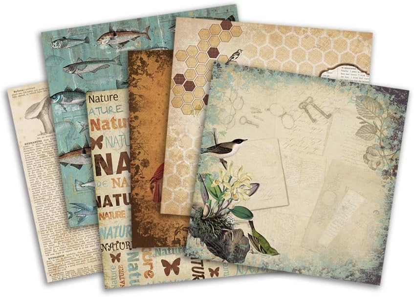 Vintage 6x6 Inch Scrapbook Paper Pad, Single-Sided 12 Unique Nature Designs, Ideal for DIY Crafting, Card Making and Journaling - 24 Sheets