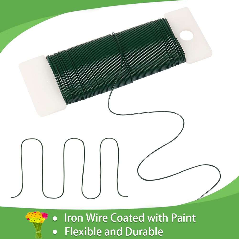 Tenn Well Green Floral Wire, 3 Pack Christmas Wreath Wire, 295 Feet 22 Gauge Florist Ties for Flower Arrangements, Christmas Ornaments, Wreath Making, Gardening, Crafts