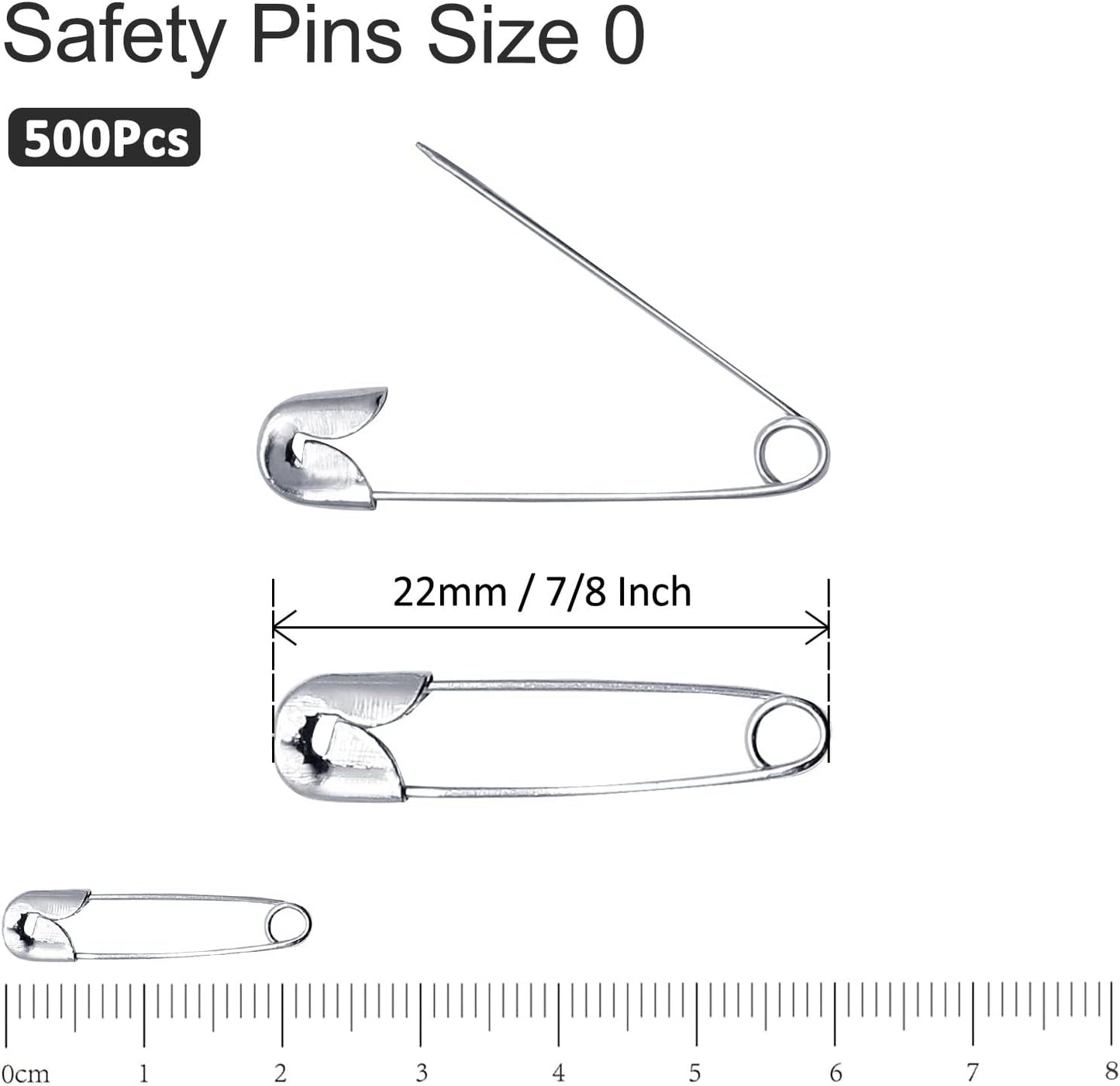 500 PCS 22mm / 7/8 Inch Safety Pins Heavy Duty Quilting Pins, Small Safety Pins Size 0, Silver Metal Sewing Pins, Mini Safety Pins for DIY Crafts Jewelry Making Baby Clothing (Nickel Plated)