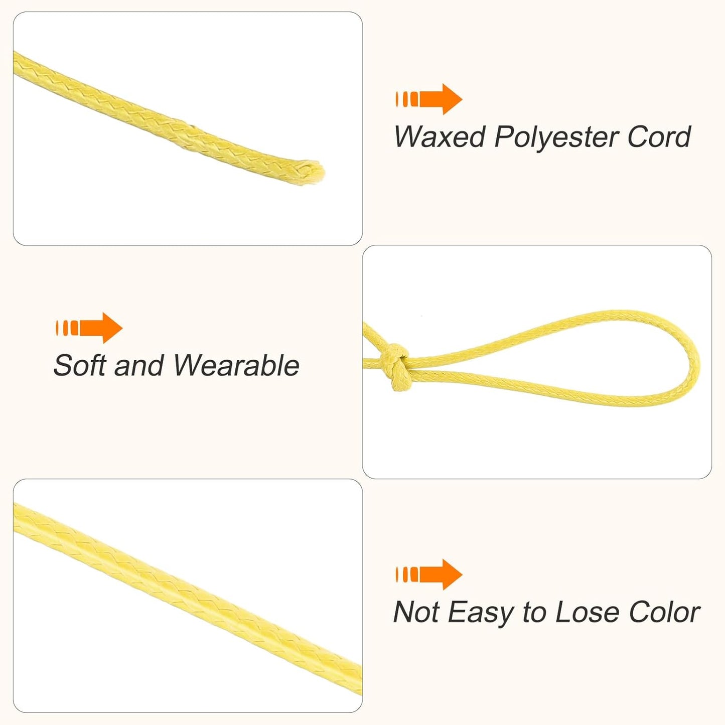 MECCANIXITY Waxed Cord 0.5mm Waxed Polyester Cord 175 Yard Wax String for Bracelet Making, Necklaces, Beading, Jewelry Making and DIY Crafts(Light Yellow)