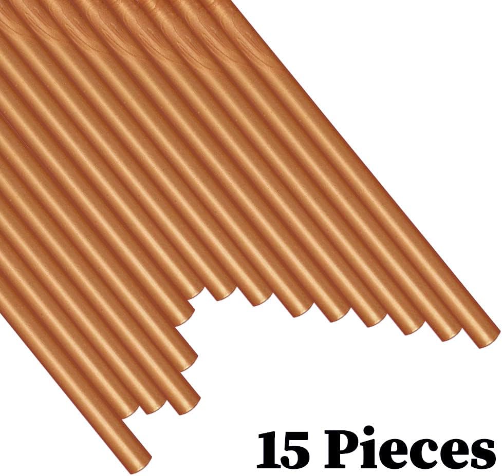 Wax Seal Sticks, Afobby 15 Pieces Glue Gun Sealing Wax Sticks for Wax Seal Stamp, Coffee Gold Wax Sealing Sticks for Wedding Invitations, Cards, Envelopes
