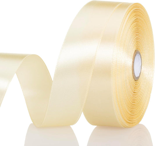 1 Inch Cream Yellow Solid Satin Ribbon, 50 Yards Craft Fabric Ribbon for Gift Wrapping Floral Bouquets Wedding Party Decoration