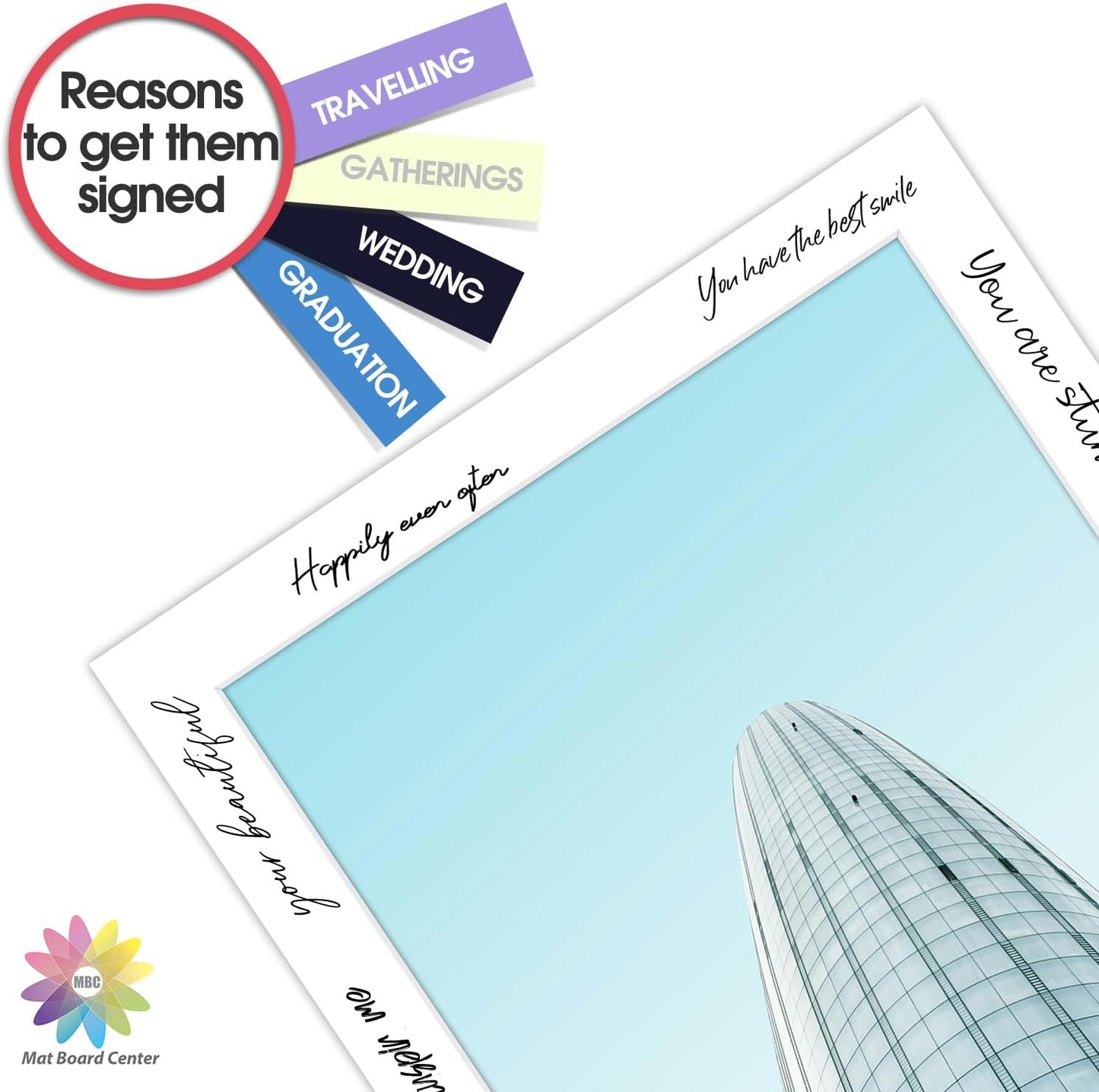 MBC Mat Board Center, 10 Pack 8x10 for 7x9 White Picture Mats Frame Mattes, Bevel Cut, Acid Free, 4-ply Thickness