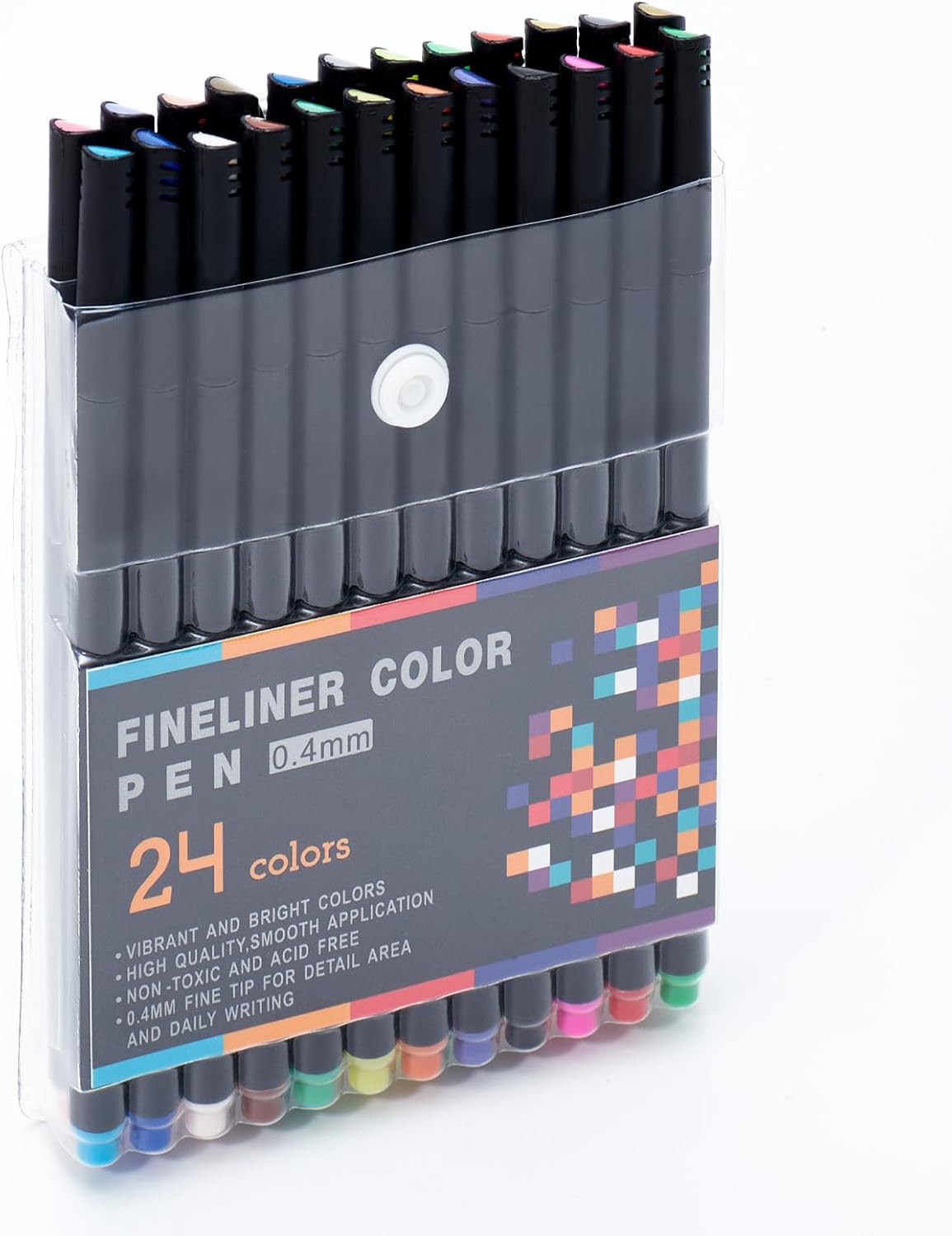 24 Colors Fineliner Color Pens - 0.4mm Fine Point Colored Pens for Journaling, Doodling, Drawing, Note Taking, Adult Coloring, Planner Supplies – Black Barrel