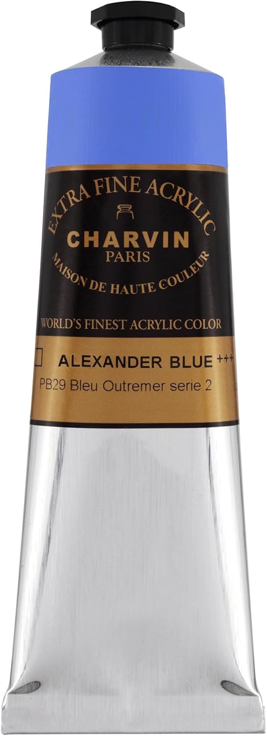 Charvin Extra Fine Professional Acrylic Paint - Alexander's Blue, 150ml Tube, Triple-Milled, Lightfast Pigments, Open Stock Artist Acrylic Paints in Nature-Inspired Hues