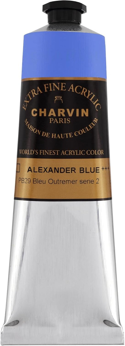 Charvin Extra Fine Professional Acrylic Paint - Alexander's Blue, 150ml Tube, Triple-Milled, Lightfast Pigments, Open Stock Artist Acrylic Paints in Nature-Inspired Hues