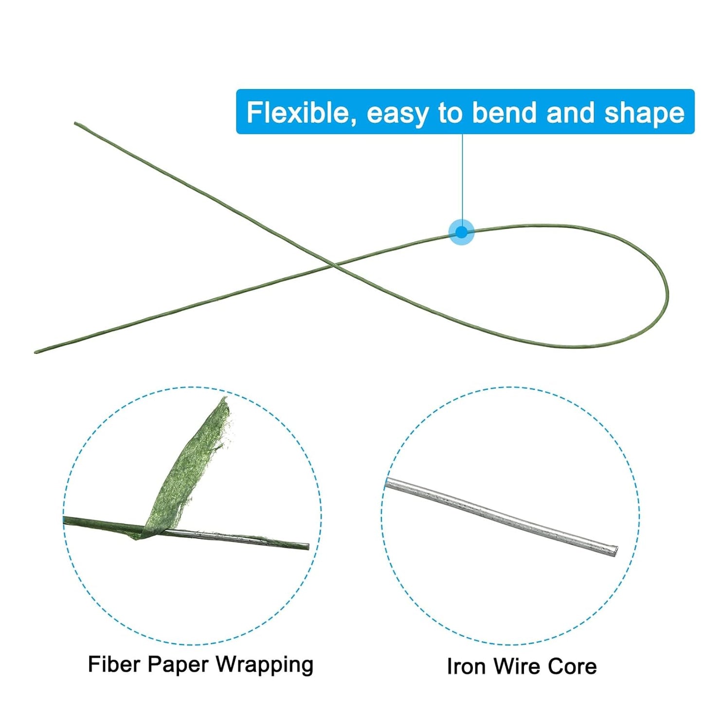 PATIKIL 22 Gauge 16" Floral Stem Wire, 100 Pcs Paper Wrapped Iron Artificial Flower Stem Accessories for DIY Bouquet Stem and Craft Decoration, Dark Green