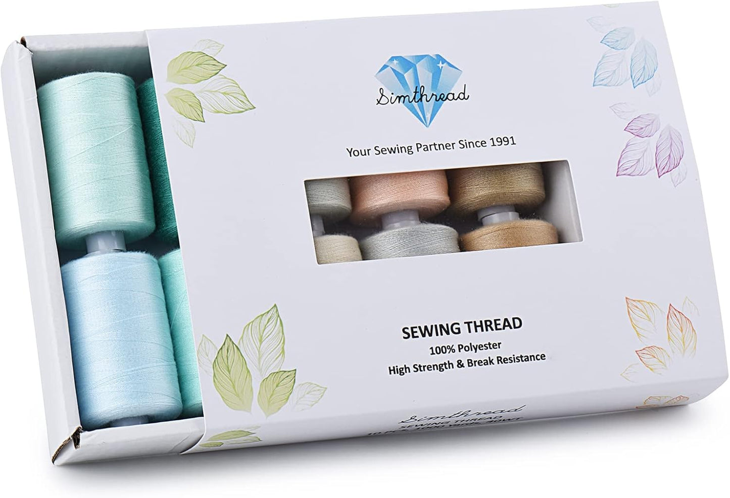 Simthread All Purposes Sewing Thread, 10 Spool Assorted Macaron Series 1000 Yards Each Bobbin Polyester Thread for Sewing, Handy Polyester Sewing Threads for Sewing Machine - (Macaron Color Series)