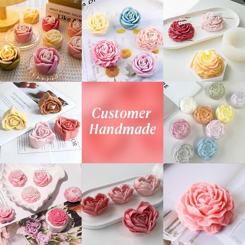 8Pcs Rose Flower Tulip Peony Heart Candle Soap Wax Mold Valentine Day Silicone for Small Butter Candles Chocolate Making Molds Silicones Shapes Moldes De Rosas Silicona para Velas