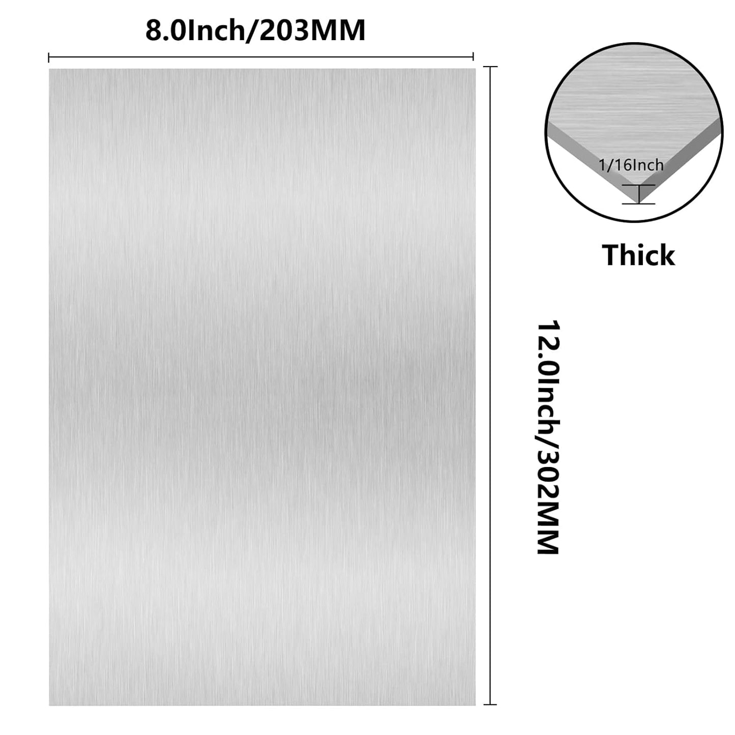 6061 T651 Aluminum Sheet Metal 8" x 12" x 1/16"(0.06”) Thin Aluminum Plate Flat Stock Covered with Protective Film 1.5MM Heat Treatable Rectangle Aluminum Metal Plate for Crafting, lndustry