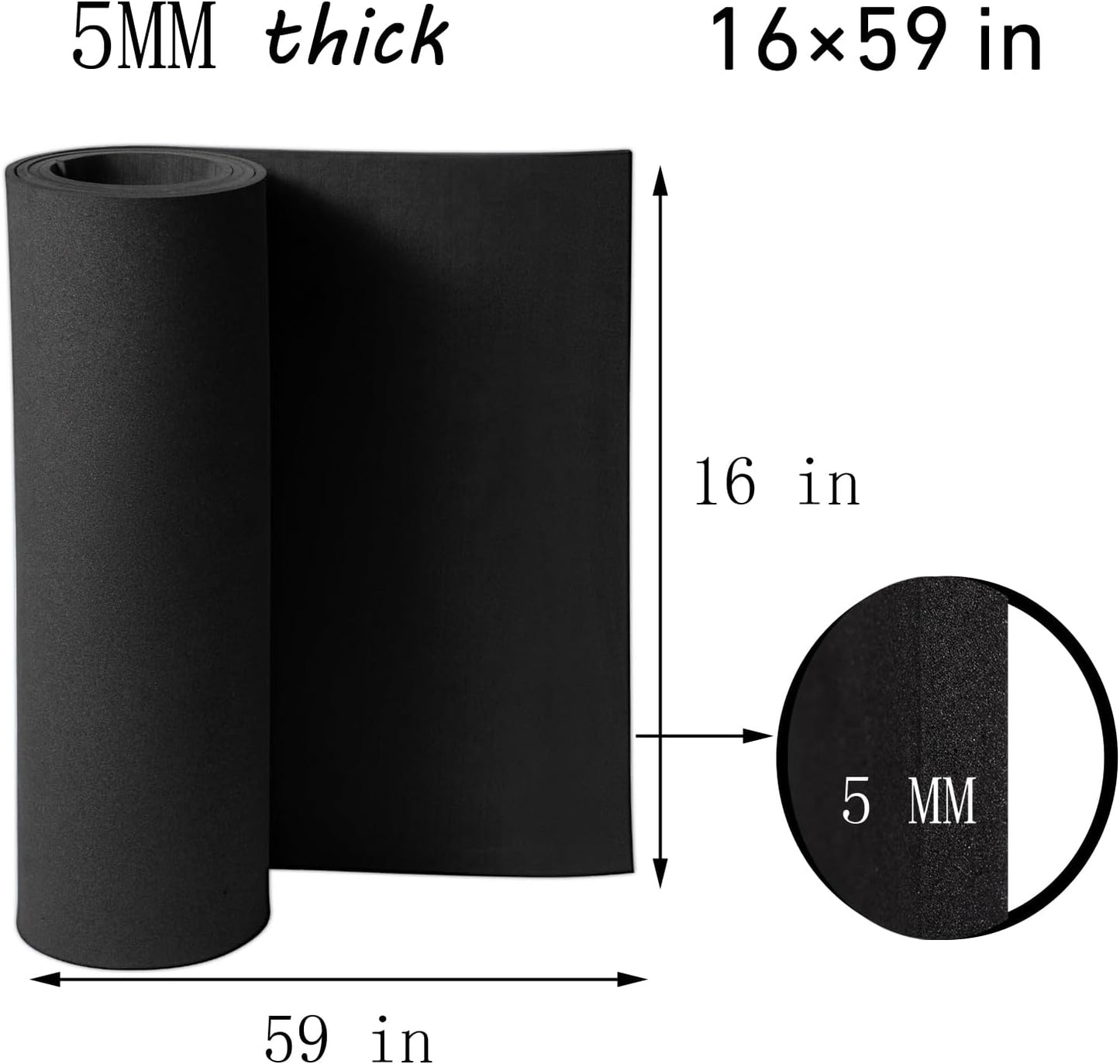 EVA Foam 5mm, Cosplay Foam Roll 16 x 59in (6.5sqft) Black, Suitable for Large Foam Cosplay Modeling, DIY Projects, Crafts,Ultra High Density 90 kg/m3.