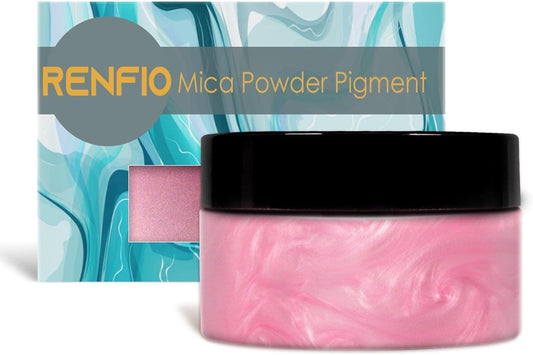 Renfio 100g Mica Powder Pigment, Metallic Natural Dye Mineral Pearl Shimmer Epoxy Resin Dye for Painting Soap Making Slime Bath Bombs 3.5 Oz - Pink