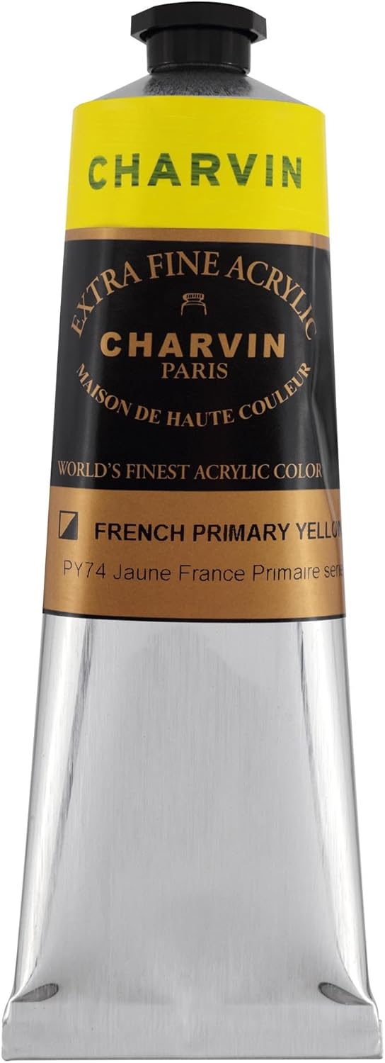 Charvin Extra Fine Professional Acrylic Paint - French Yellow Primary, 150ml Tube, Triple-Milled, Lightfast Pigments, Open Stock Artist Acrylic Paints in Nature-Inspired Hues