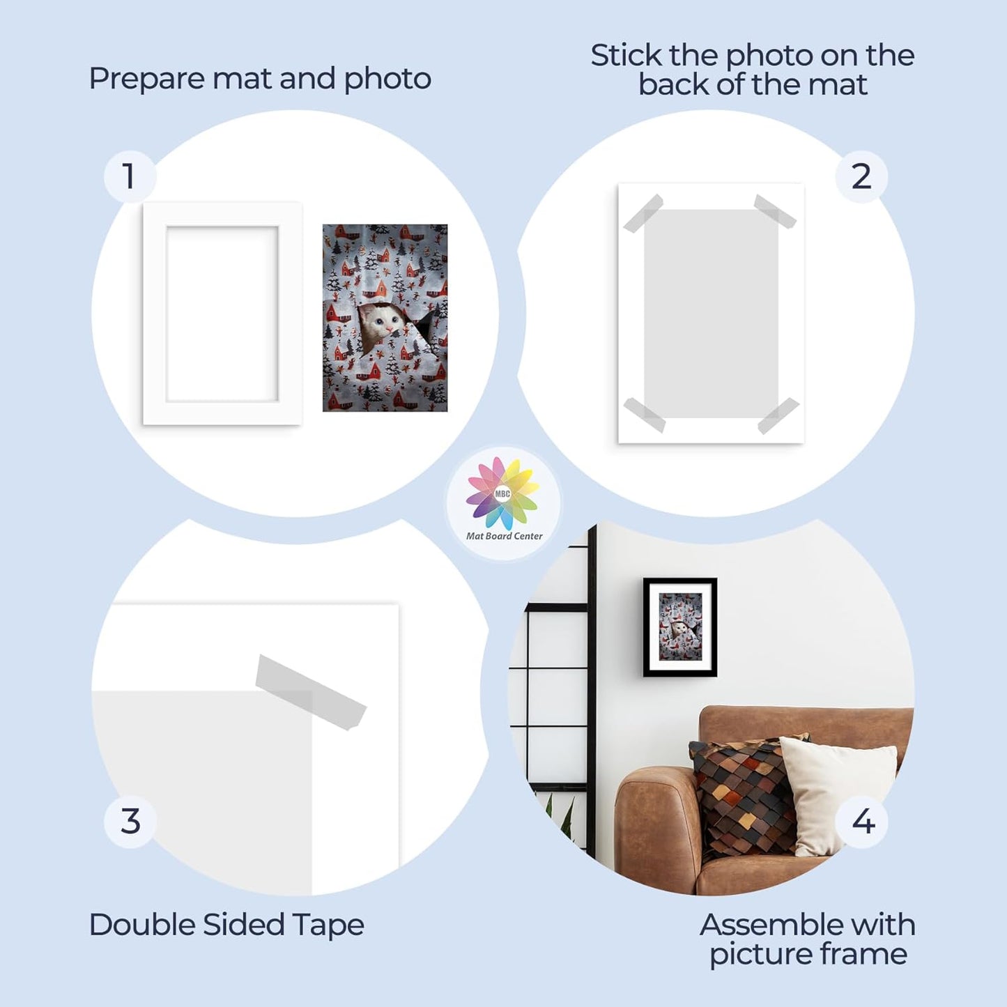 Mat Board Center, Pack of 50, 5x7 for 4x6 White Mats - Acid Free, 4-ply Thickness, White Core - for Pictures, Photos, Framing