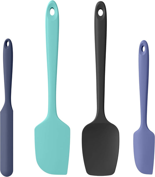 Heat Resistant Silicone Spatula Set of 4, Luxiwise 600ºF High Temp Baking Scraper Cooking Utensils Non-Stick BPA-Free for Seamless Mixing, Folding, Scraping with Rubber Kitchen Essentials (Multi-3)