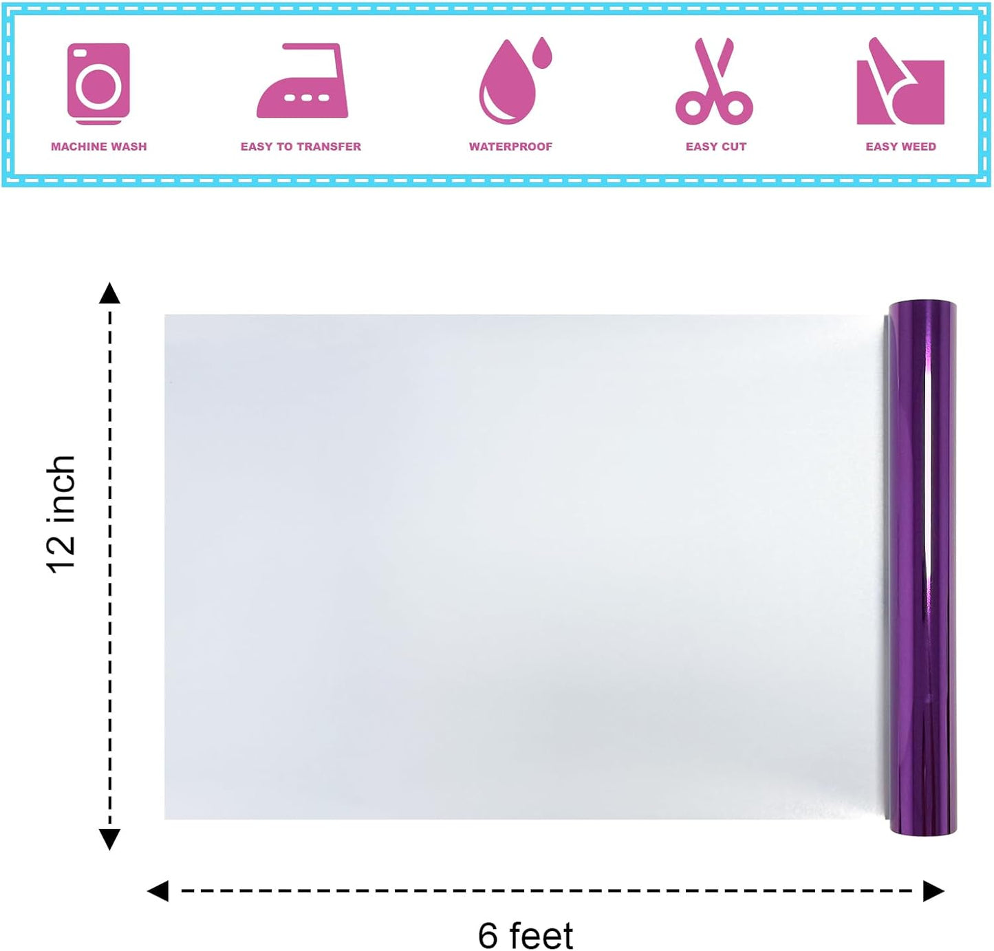 Metallic Purple Foil Heat Transfer Vinyl 12Inch*6FT Bundle Chrome HTV Pack in Vibrant Colors for Stunning T-Shirt Designs! Perfect for DIY Heat Transfer Vinyl (Purple, 12Inch*6Ft)