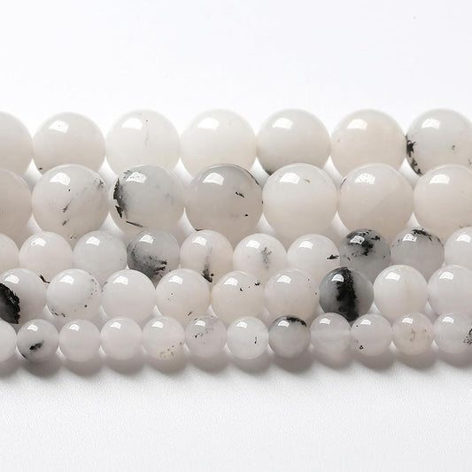 32pcs 12mm Natural Black Rutilated Quartz Crystal Jade Stone Beads for Jewelry Making Energy Healing Power Stone Beads DIY Bracelet Necklace Accessories 15" (12mm, Black Rutilated Quartz Jade)