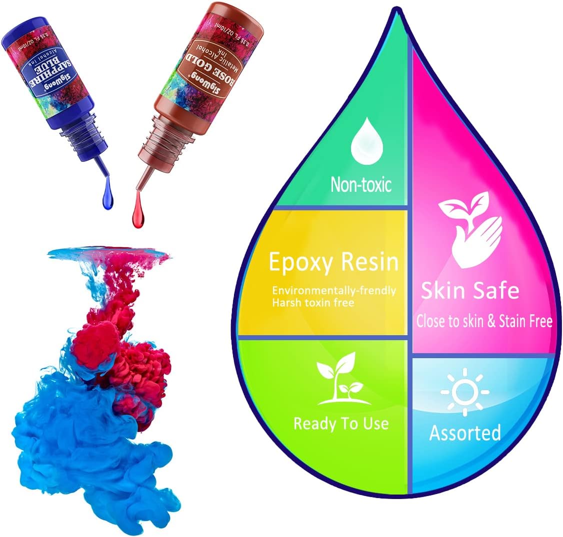 Alcohol Ink Set - 24 Bottles Vibrant Colors High Concentrated Alcohol-Based Ink, Concentrated Epoxy Resin Paint Colour Dye Great for Resin Petri Dish, Coaster, Painting, Tumbler Cup Making(10ml Each)