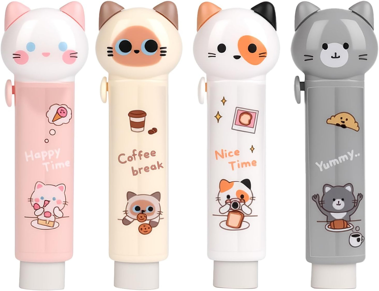 4PCS Cute Retractable Cat Pencil Eraser, Cute Cartoon Cat Pencil Erasers in Four Colors,Suitable for School Home Office Supplies