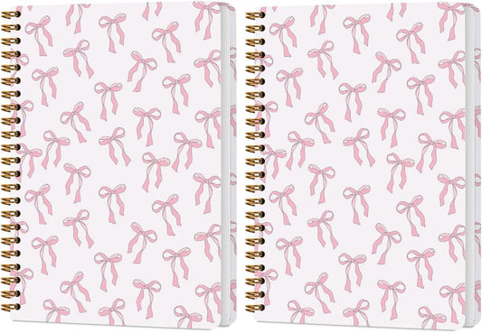 2 PCs Pink Bow Journaling Notebooks Trendy Preppy Spiral Notebook Cute Coquette Aesthetic Design Gifts for Women Teen Girls Note Books Journals for Writing Hardcover Notebook Office Classroom Supplies