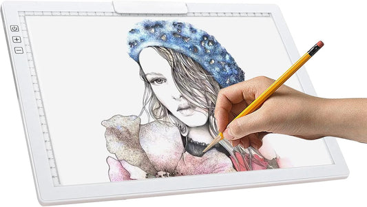 Rechargeable A4 LED Light Pad w/Built-in Riser Stands, 6 Levels of Brightness, Type-c Charging Port, Evenly Illuminated Light Box for Tracing, and Diamond Painting- (White)