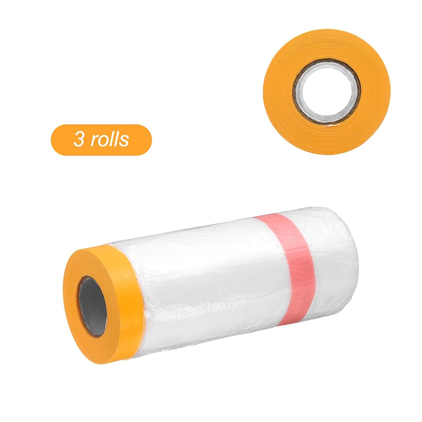 HARFINGTON 3 Rolls Pre-Taped Masking Film 43.3" x65.6ft Double Adhesive Tape and Drape Painters Plastic Drop Cloth Film with Tape Plastic Sheeting for Automotive Painting Covering