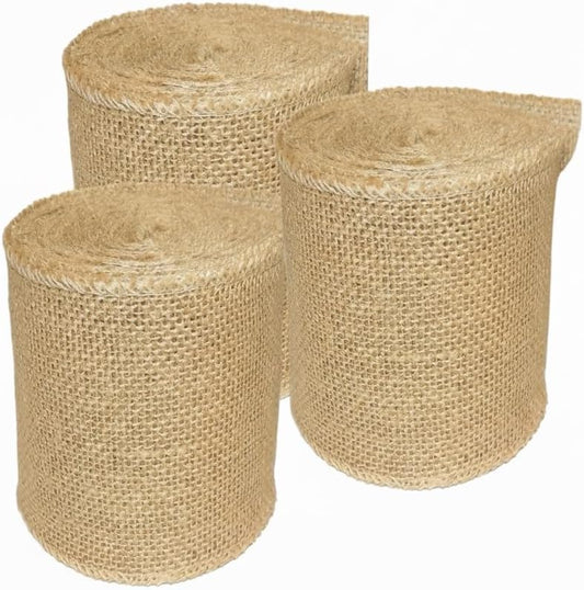 3 Pack Burlap Garland and Wreath Ribbon Wide 5" x 15 Yards Natural Jute 5 Inch 15-feet 3 Rolls, (Natural, 5Inch X 15yards) not Wired