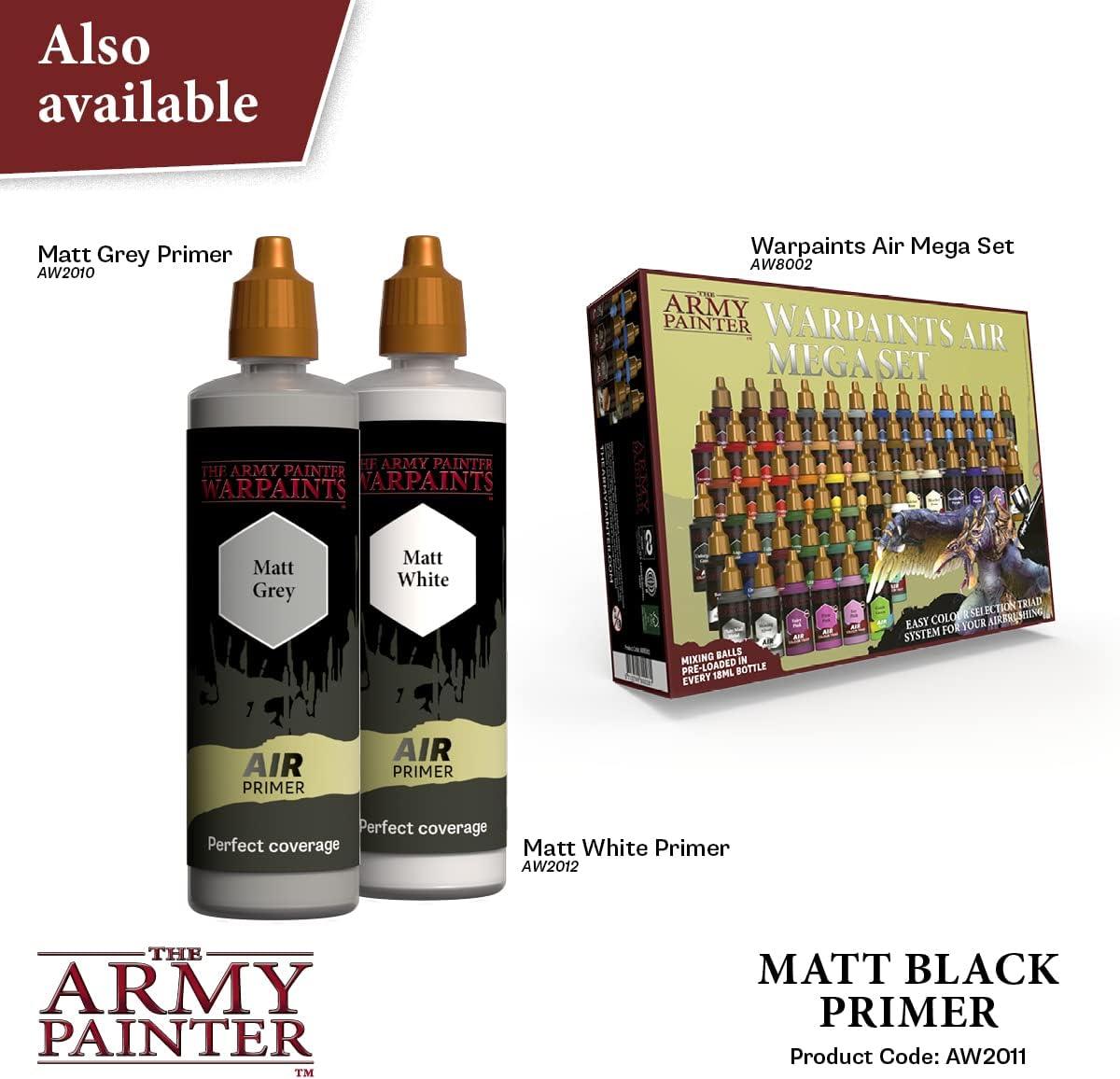 The Army Painter, 100 ml Warpaints Air Primer Matt Black - for Airbrush, Wargaming and Modelling