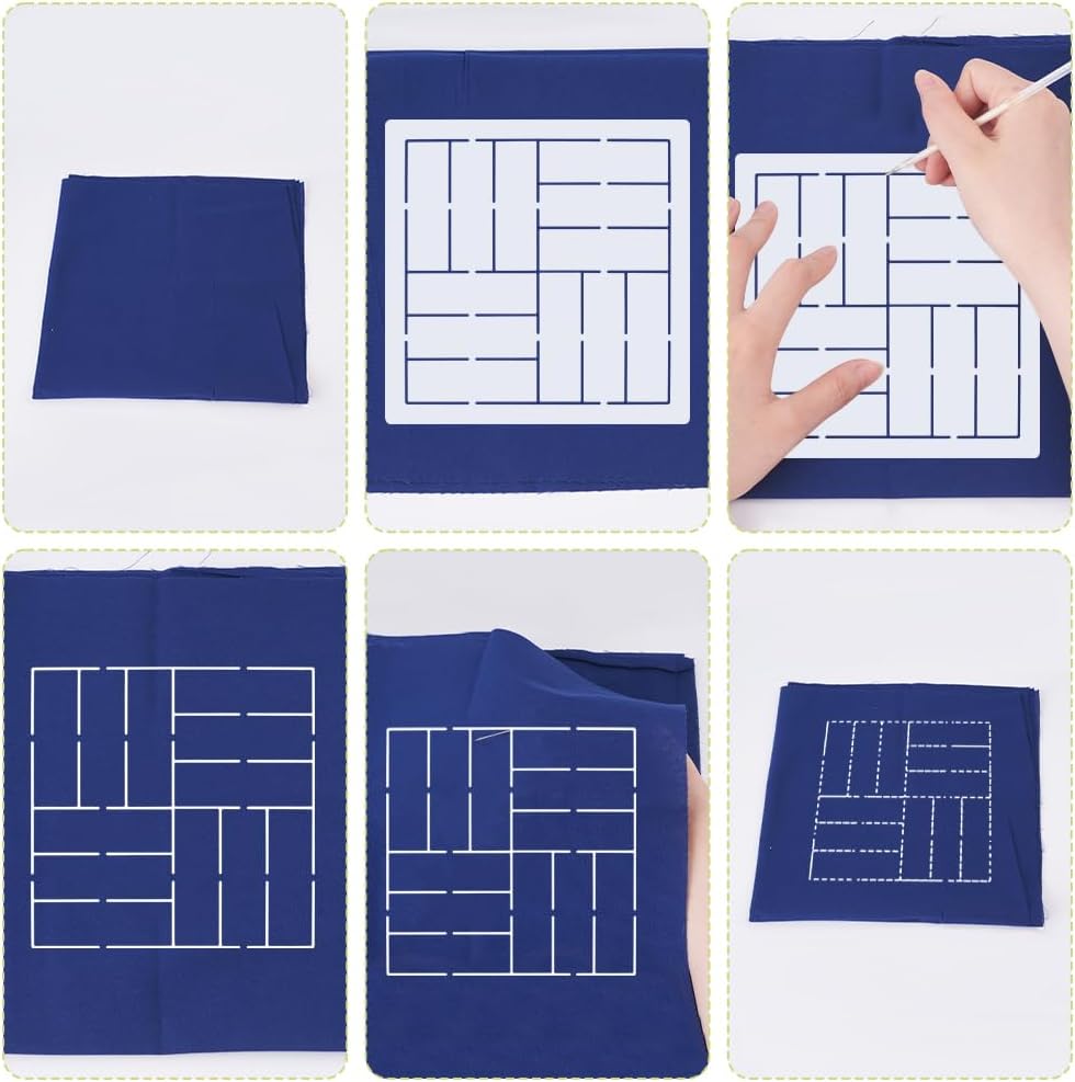 FREEBLOSS Sashiko Embroidery Stencils Sashiko Stencil Geometric Embroidery Patterns Stencils for Drawing Sashiko Template for Hand Quilting and Embroidery14x14cm