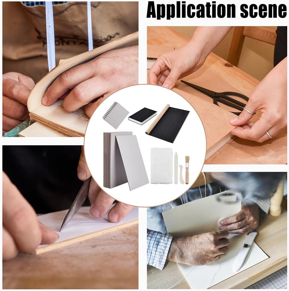 AHANDMAKER Book Binding Kits Include 20Pcs 6"x9" Chipboards Black 19.5"x58.3" Book Cloth 2 Bone Folder 1pc 78"x45" Cloth for DIY Bookbinding Crafts and Sewing Supplies