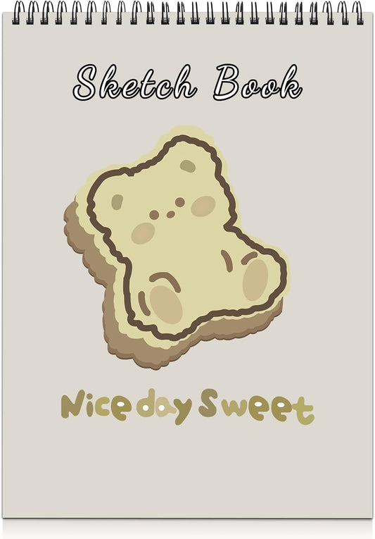 Deokke Sketchbook Top Spiral Bound Sketch Pad, 9 x 12 inch,100GSM Thick Paper,50 Sheets 100 Pages,Art Sketch Book Aesthetic Cute Drawing Writing Paper,for Girls Women-Bear