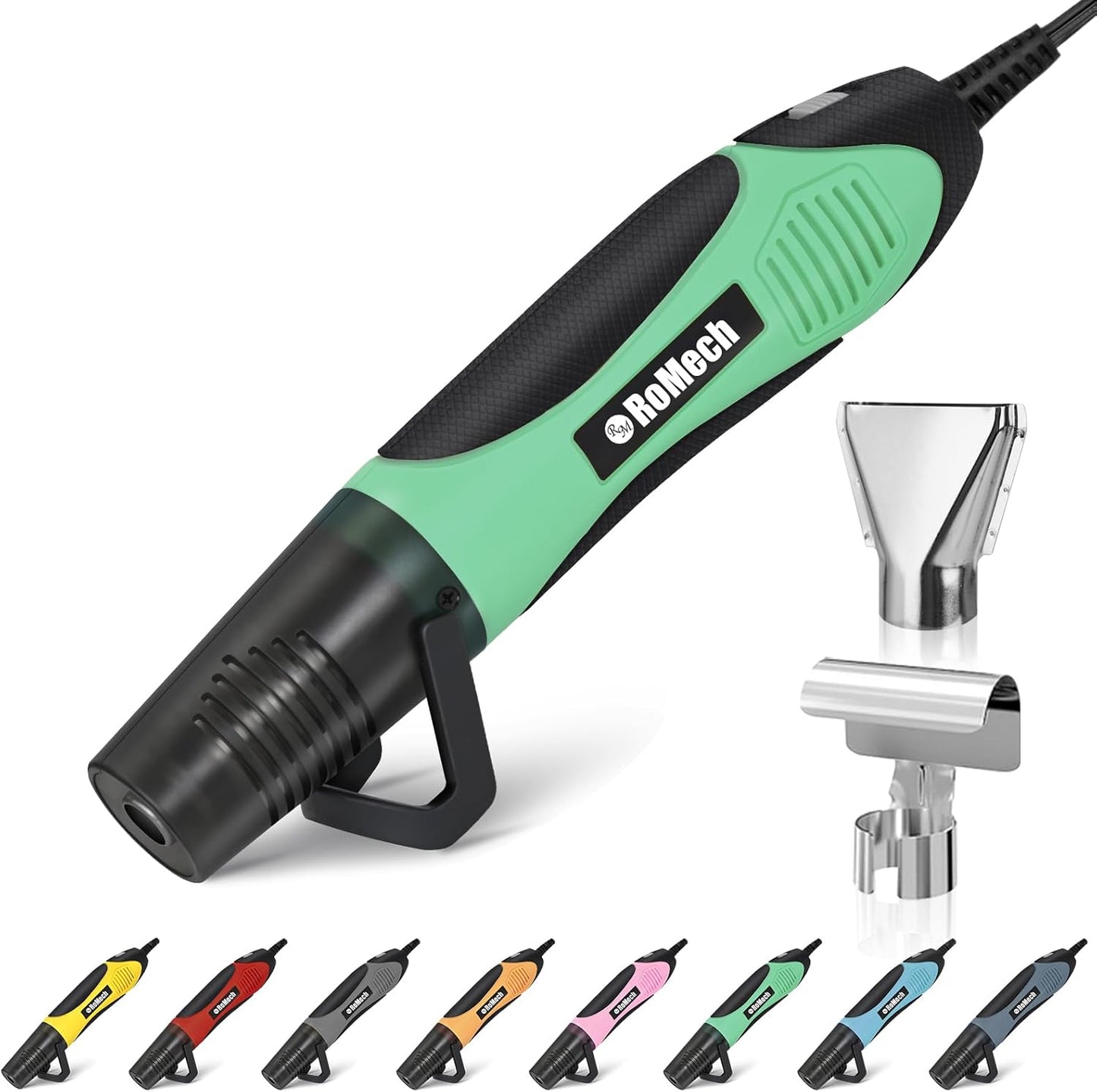ROMECH 350W Heat Gun with 2 Nozzles, Dual Temp Heat Gun 400°F-660°F, Fast Heat Hot Air Gun with Overload Protection for DIY Craft Embossing Shrink Wrapping (Green)