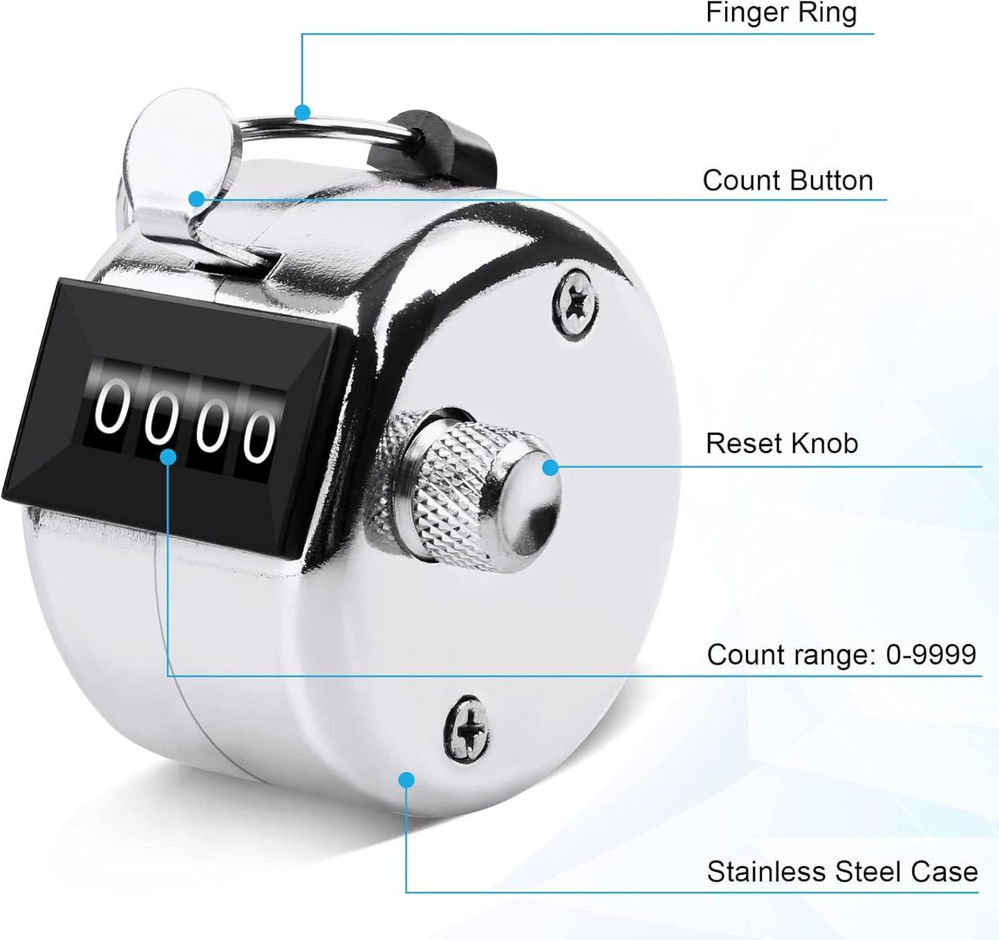 2 Pack Metal Hand Counter Four-Digit Counter with Nylon Lanyard Silver Counter Click Counter Handheld Click Counter Digital Counting