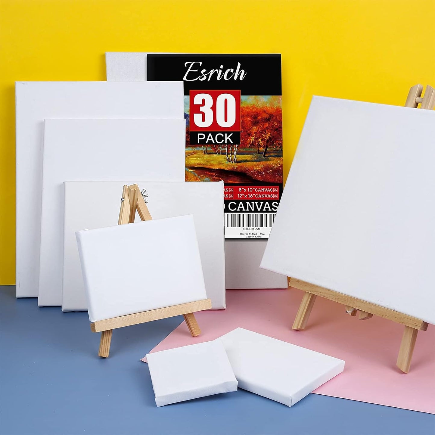 30 Pack Canvases for Painting with 4x4“, 5x7”, 8x10“, 9x12”, 11x14“, 12x16”, Painting Canvas for Oil & Acrylic Paint