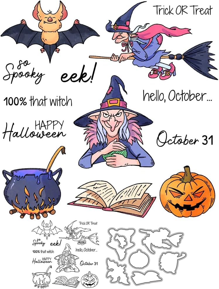 Halloween Clear Silicone stampReusable Stamp with Pumpkins, Skulls, Bats, Santa Claus, and Holiday Designs. Used for Making Cards, scrapbooks, and DIY templates (Halloween Witch)