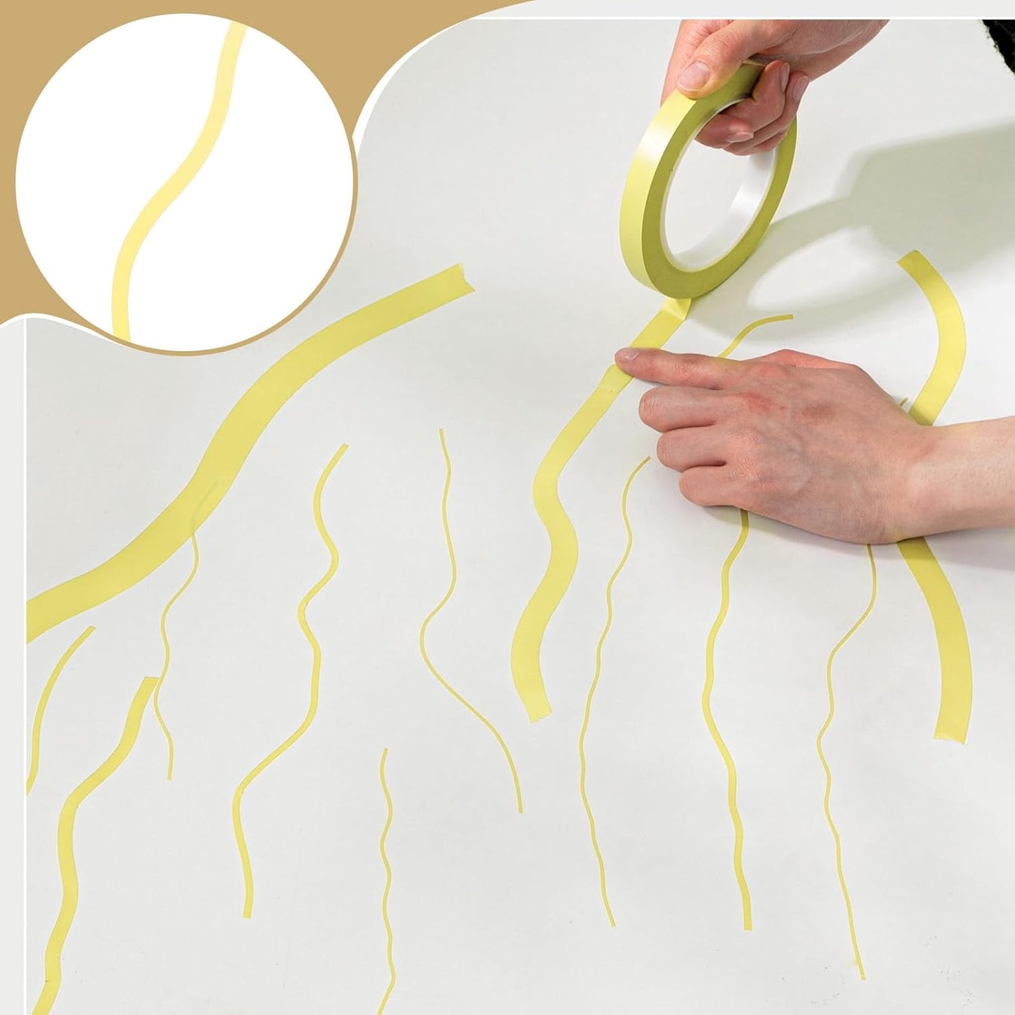 Xuniea 5 Rolls of Vinyl Tape Masking Tape Automotive Car Auto Paint for Curves, High Temperature Vinyl Low Tack (1/16 Inch, 1/8 Inch, 1/4 Inch, 1/2 Inch, 3/4 Inch,Yellow)