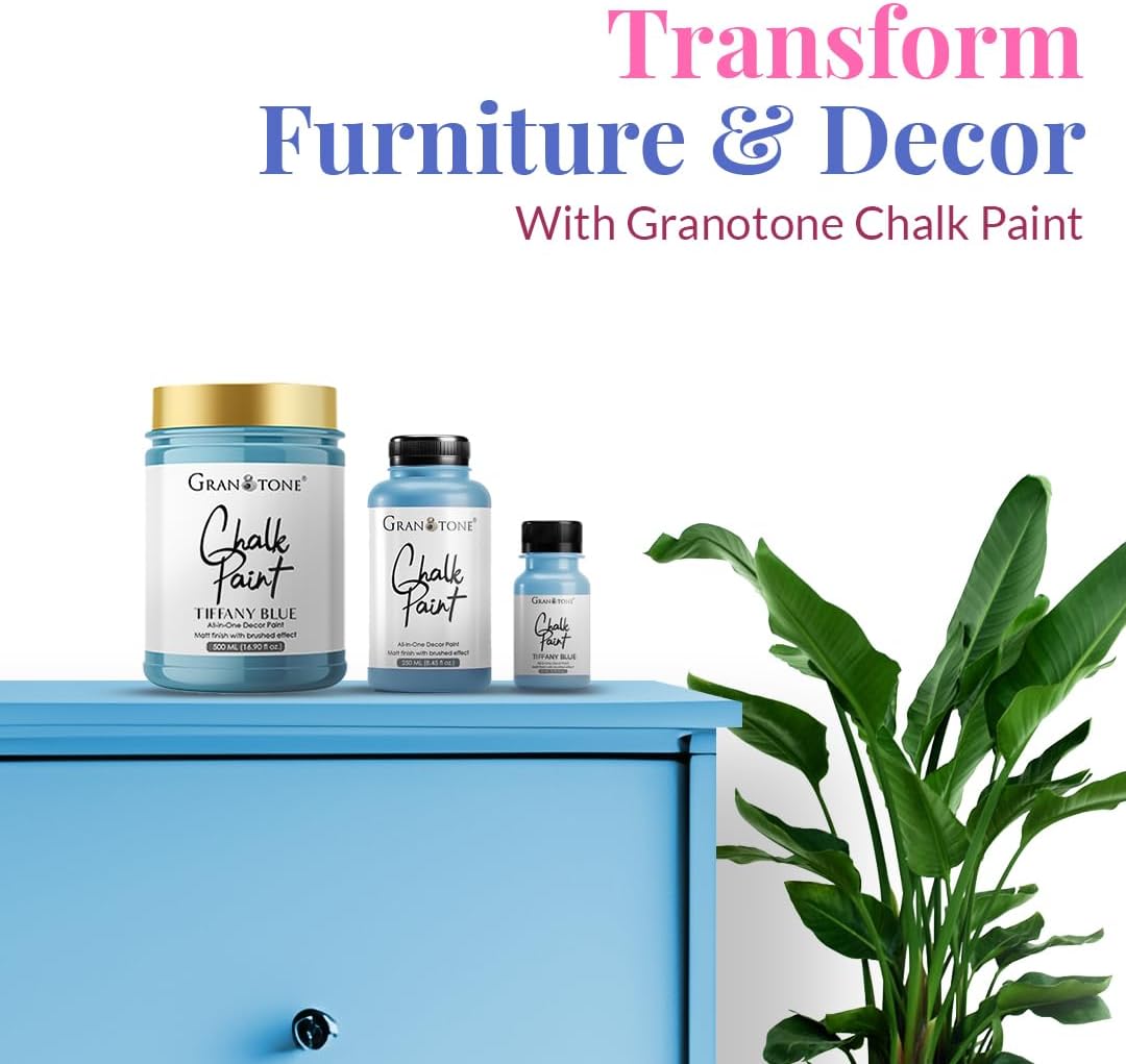 GRANOTONE Chalk Paint for Furniture, Matt-Finish Water-Based Acrylic Paint for Wood, Walls, Metal, Glass, Paper, Fabric Canvas, Maximum Coverage Chalk Paint for Kids & Adults, 250 Ml (TIFFANY BLUE)