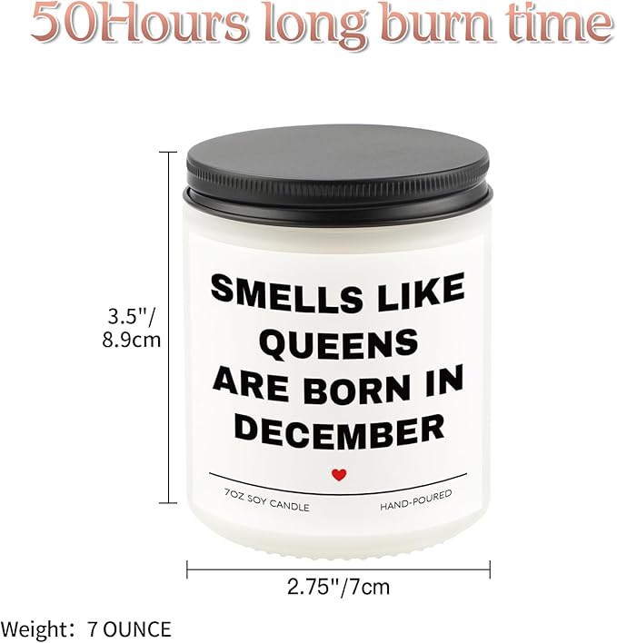 December Birthday Gifts for Women,Queens are Born in December Candle, 30th 40th 50th 60th Happy Bday Gift Idea for Bestie Friend Girl Famale Sister Mom Aunt from Child Son Daughter Husband