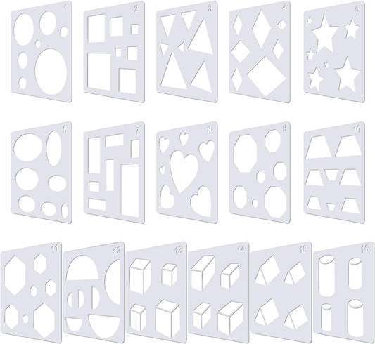 Outus 16 Pieces Kids Drawing Stencils Basic Shape Plastic Drawing Stencil Template Geometry Shape Reusable DIY Painting for Kids Girls Boys Gifts Home Classroom Crafts