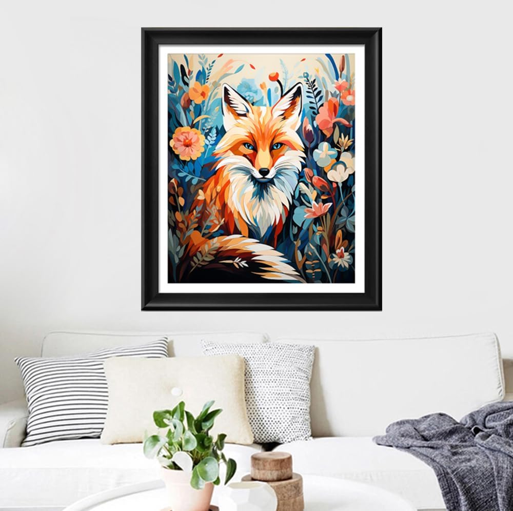 Leczany Cross Stitch Stamped Kit for Adults or Kids - Colorful Fox | DIY Embroidery Starter Patterns Craft Kit Needlepoint for Beginner | 11CT, 3 Strands | 13.8x16.9 inches