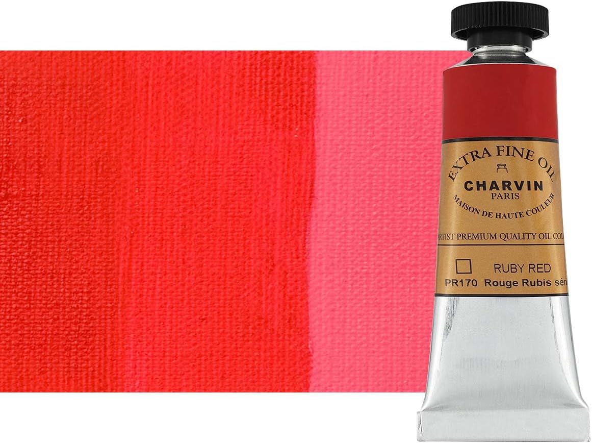 Charvin Extra Fine Oil Paint, Ruby Red 20 ml - Triple-Milled, Rich Texture, Poppy Oil-Based, Light-Fast, Handmade, Archival Quality