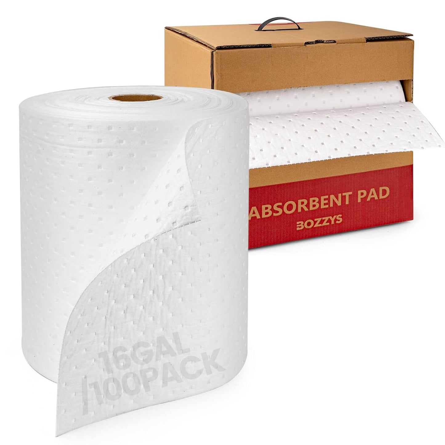 Oil Absorbent Pads Roll | 16"x20" Oil-Only Spill Mat 100-Pack | Industrial Spill Control for Oil & Fuel(16 Gal/Box) | Repels Water Absorbing Rolls