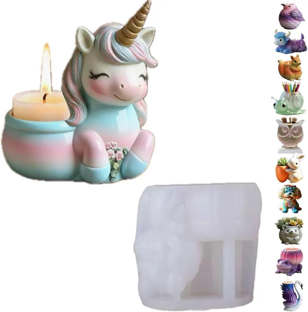 Animal Resin Molds Silicone 3D Cute Unicorn Epoxy Resin Jar Plaster Candle Holder Wax Molds for Candle Making, Art Crafts DIY Unique Display Home Decor