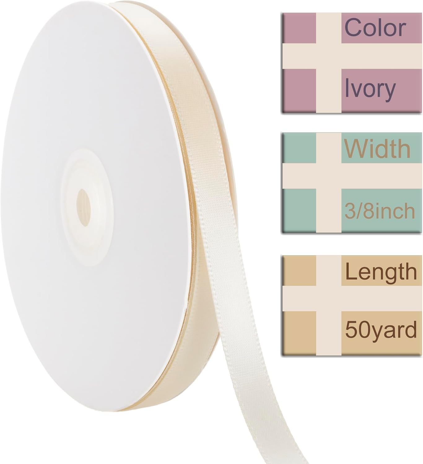 3/8 Inch Ivory Ribbon, 50 Yards Craft Polyester Satin Ribbon Perfect for Gift Wrapping, Handmade Roses, Wedding Party Decorations and DIY Crafts
