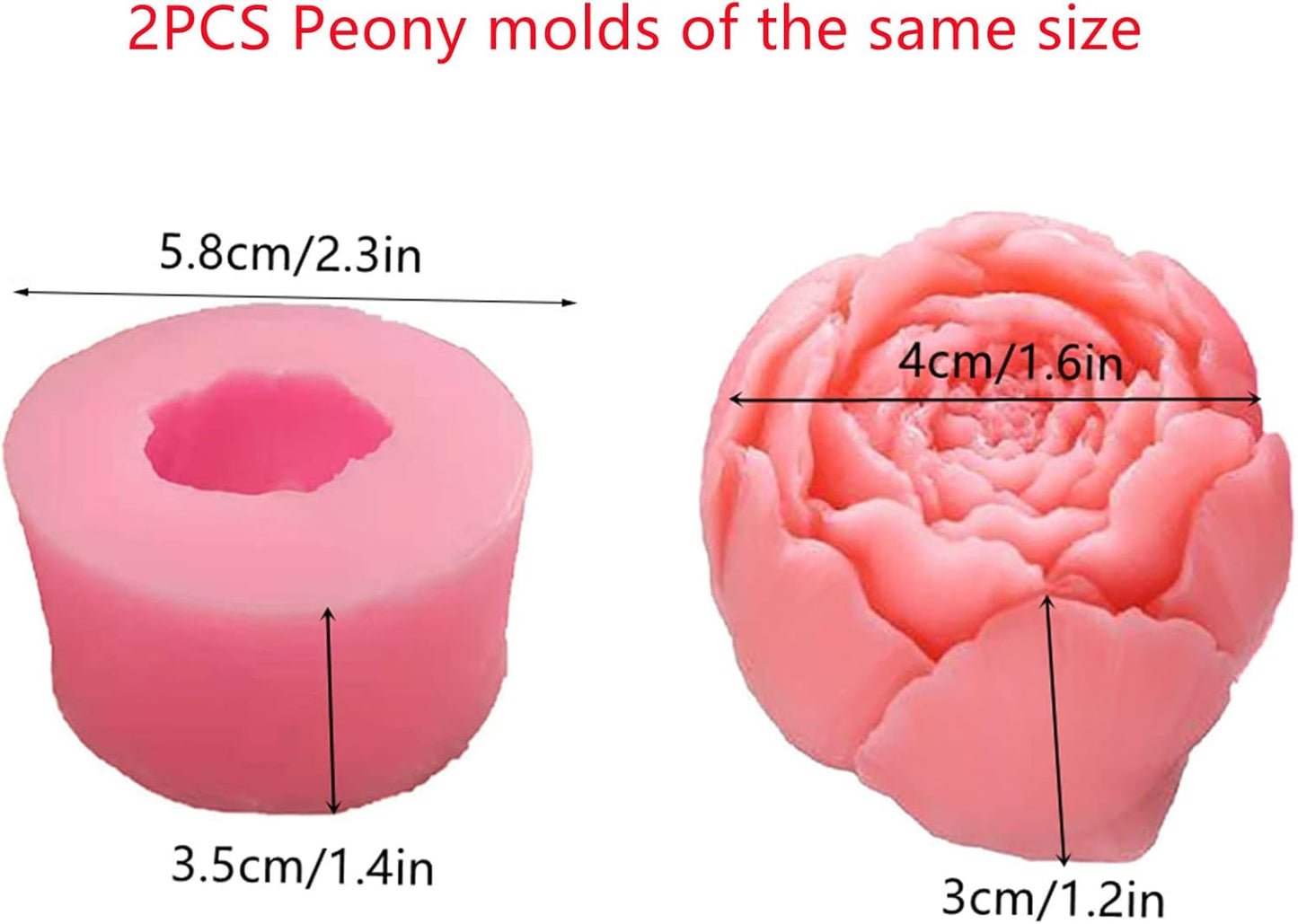 2PCS Peony Flower Silicone Candle Molds Soap Molds Fondant Chocolate Cake Candy Moulds Resin Clay Baking Pastry Tools
