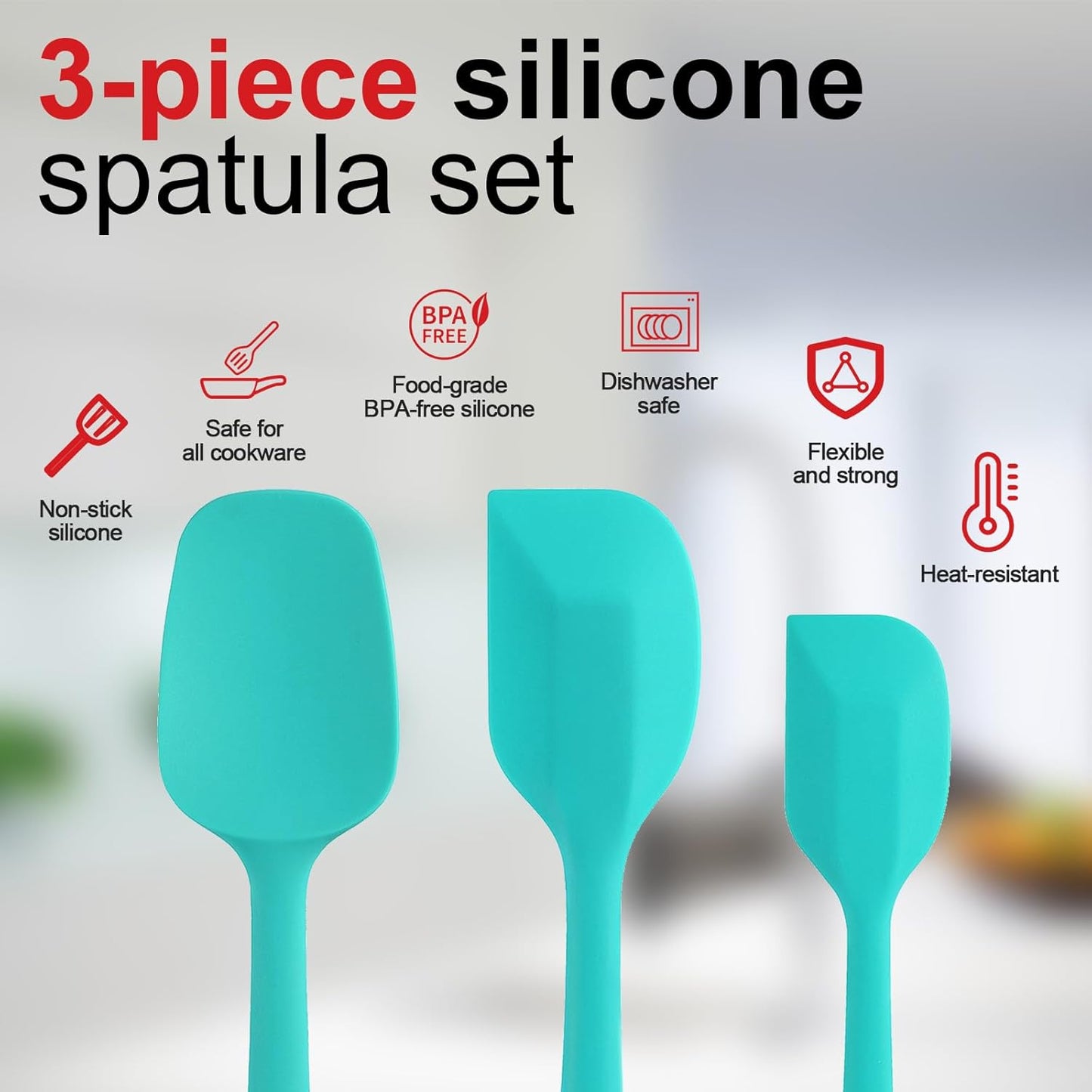 Silicone Spatula Set - Rubber Spatula - 600°F Heat Resistant Baking Spoon & Spatulas (Aqua 3)