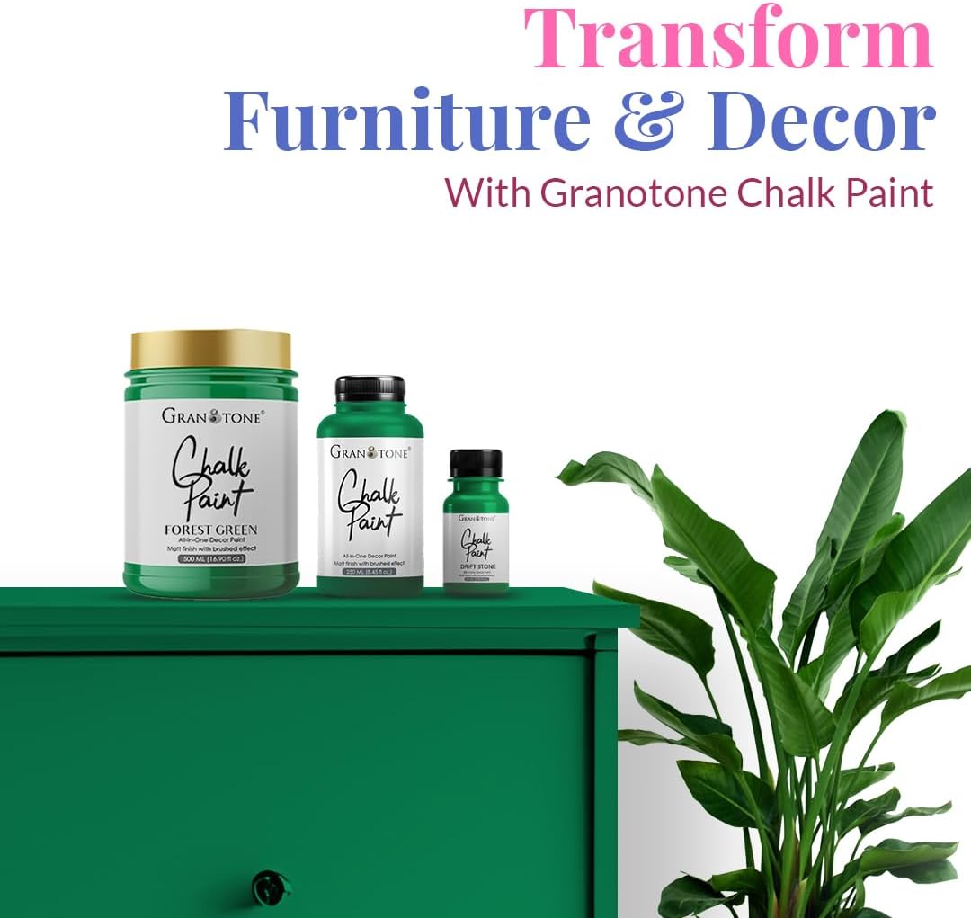GRANOTONE Chalk Paint for Furniture | Matt-Finish Water-Based Acrylic Paint for Wood, Walls, Metal, Glass, Paper, Fabric Canvas | Maximum Coverage Chalk Paint for Kids & Adults, 120 Ml (FOREST GREEN)