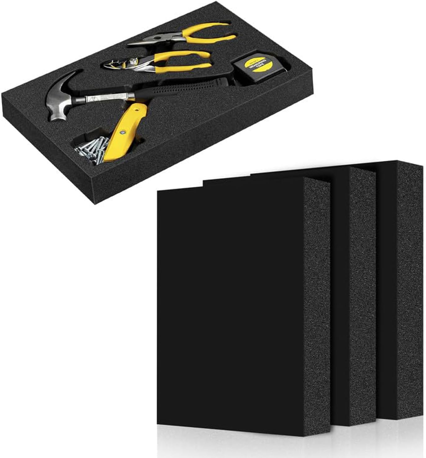 3 Pcs 16 x 12 x 2 Inches Foam Inserts for Cases - Polyurethane Foam Packing Foam Black Craft Foam Sheets for Packing Padding 2 Inch Thick for Camera Toolbox Storage