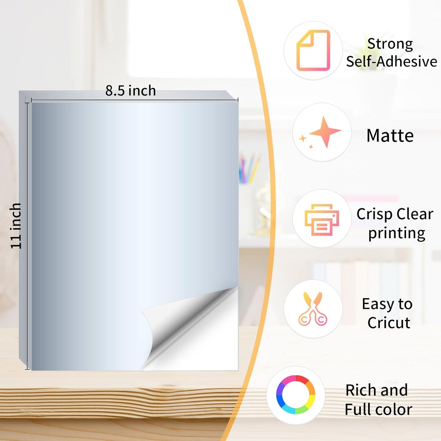 Silver Printable Sticker Paper, 20 Sheets Printable Silver Sticker Paper, Laser/Inkjet Printing-Letter Size (8.5" x 11")